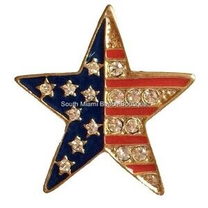 Gold Star American Flag Pin Brooch USA US Patriotic Crystal Enamel Plated July 4